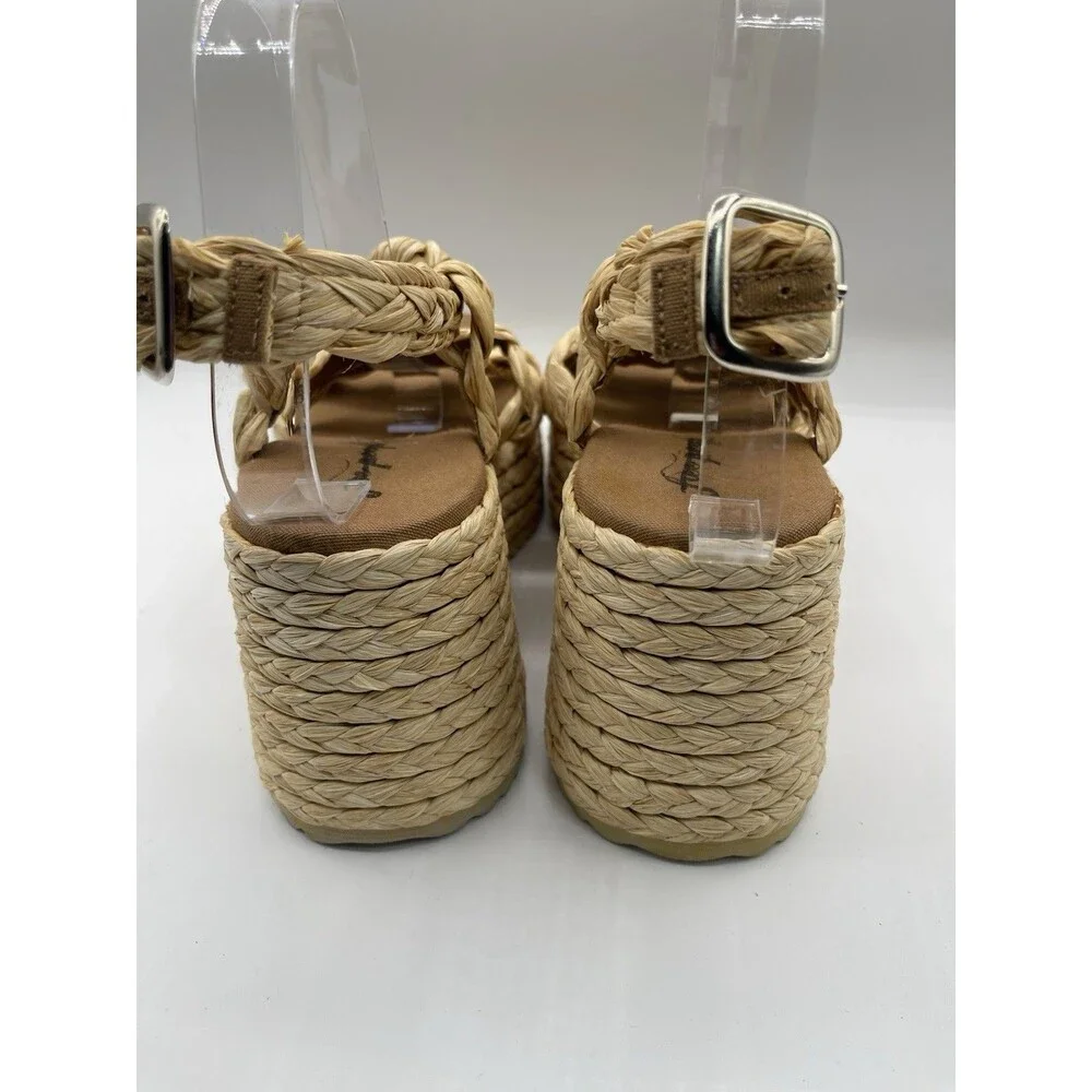 Free People Platform Sandals Beige Raffia Rendevous Braided Weave Shoes Size 10